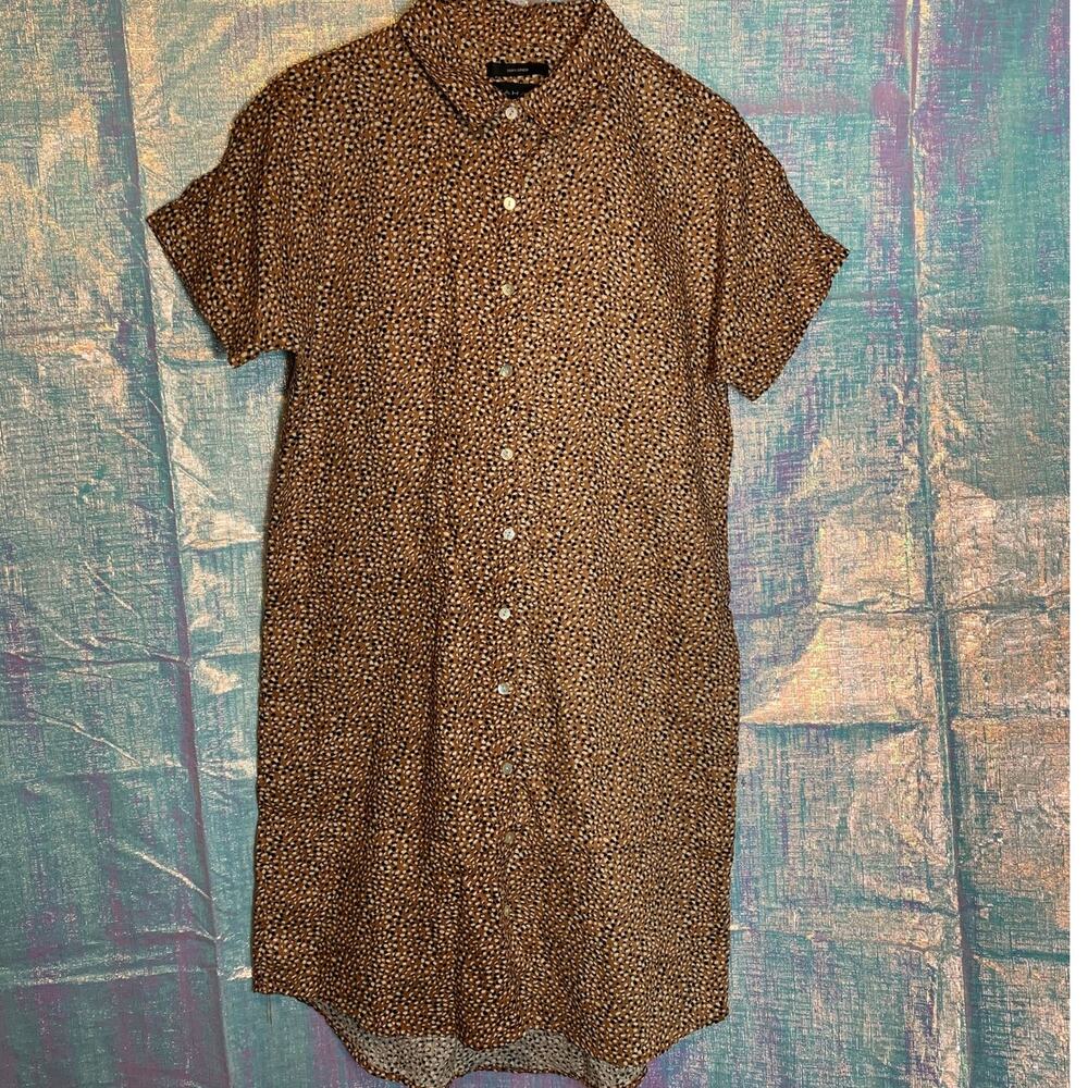 Tahari 100% Linen Button Up Shirt Dress Knee Length Womens Small boho beachy